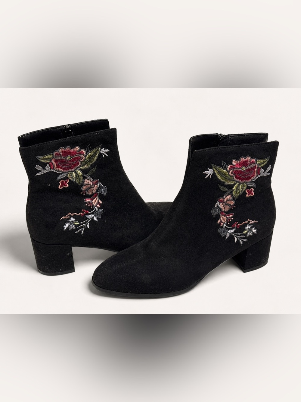 IMPo Electra Black Floral Embroidered Ankle Boots 7.5 Whimsigoth Fall Boho